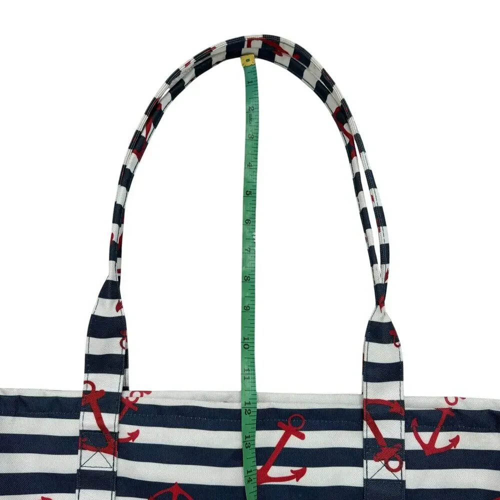 LAURA ASHLEY Seaside Blue White Red Anchor Lined Beach Tote Swim Bag Lined - Picture 9 of 13